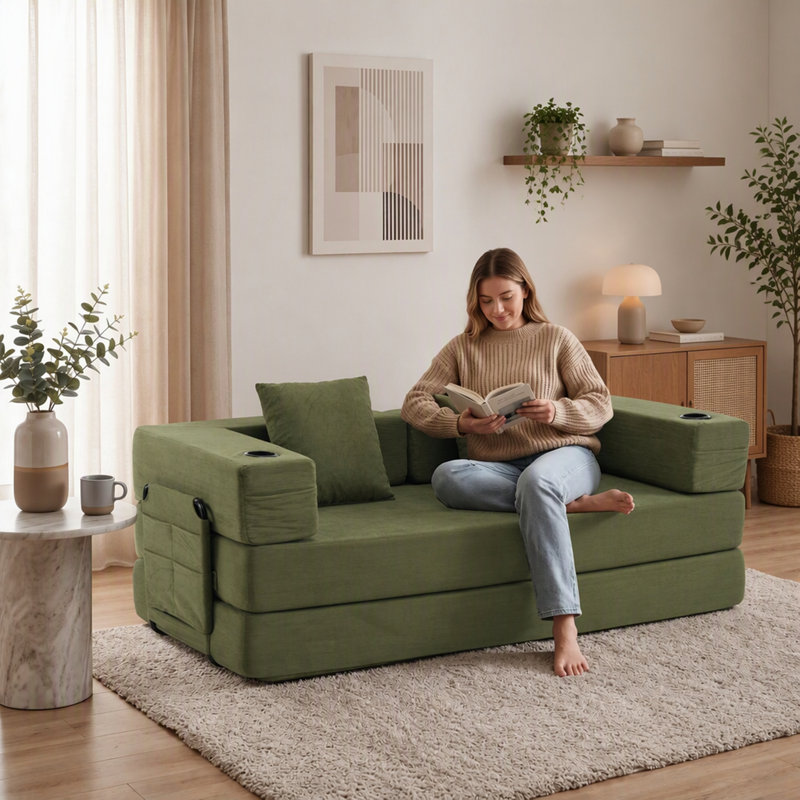 72.83 " Corduroy Loveseat, Green Corduroy, Green