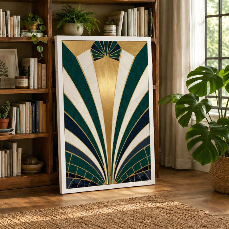 Deco Symmetry Art Deco - Wrapped Canvas, Terracotta Border, 30x20 - 76.2 x 50.8 cm