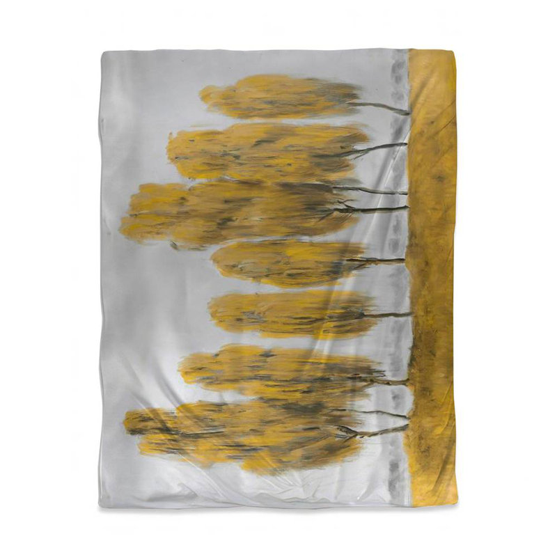 Contemporary Gray Duvet Cover - Abstract Yellow Trees Design
