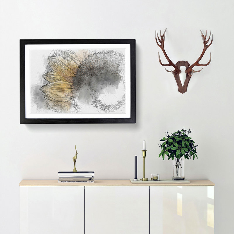 Yellow Sunflower Rising in Abstract - Picture Frame Graphic Art Print, 35cm H x 50cm W x 2cm D, Black