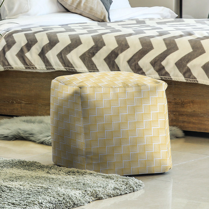 Repose-pieds cubique à rayures classic basketweave, Jaune / Gris
