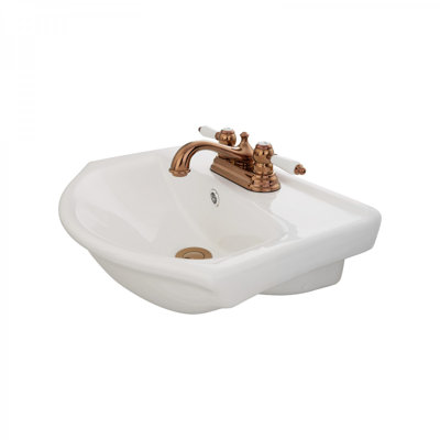 The Renovators Supply Inc. 14'' Ceramic, White Ceramic U-Shaped Bathroom Sink with Faucet and Overflow
