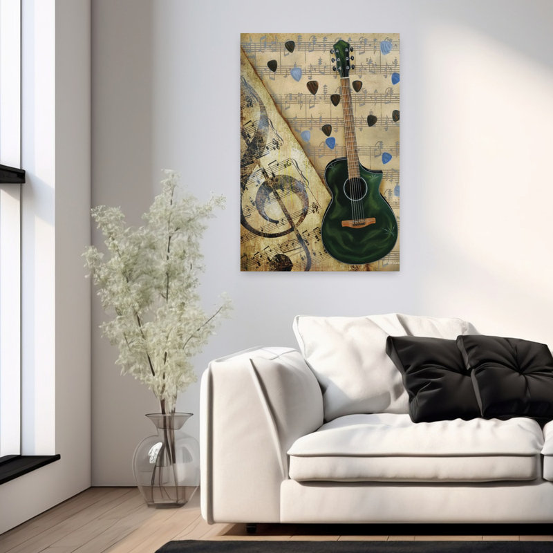 Guitare I, art contemporain abstrait, H 36 po x l 24 po