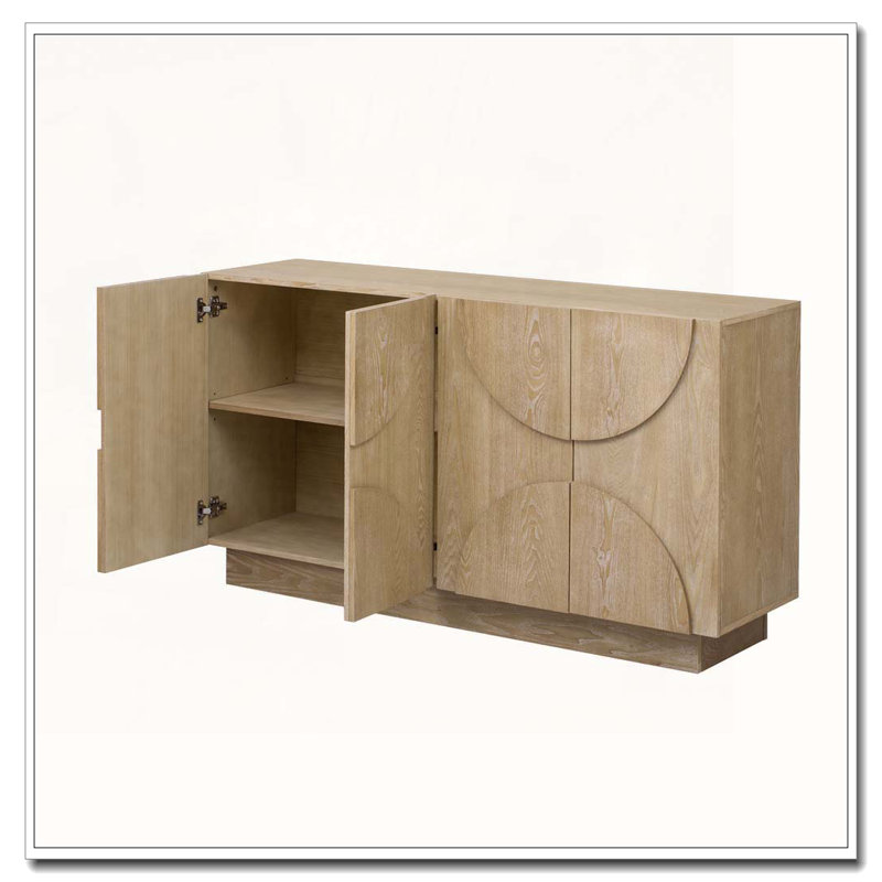 Wood Sideboard Cabinet with Semi-Circular Handles and Adjustable Shelves for Dining Room, Kitchen, and Living Room, Natural