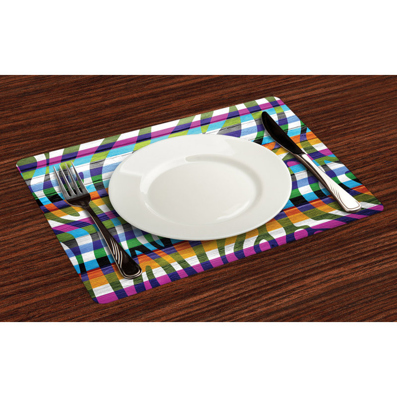 Polyester Abstract Rectangle Placemat, Green Fuchsia
