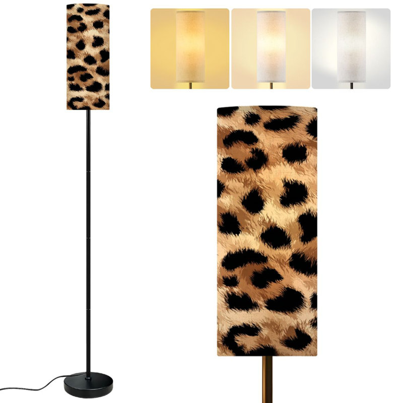  68.5" Standing Floor Lamp Stylized leopard print repeat Dimmable Metal Pole Lamp with Linen Lampshade LED Bulb Included