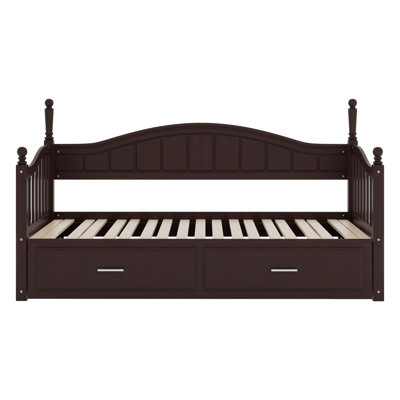 Wooden Daybed With Trundle, Extendable Daybed With Two Storage Drawers