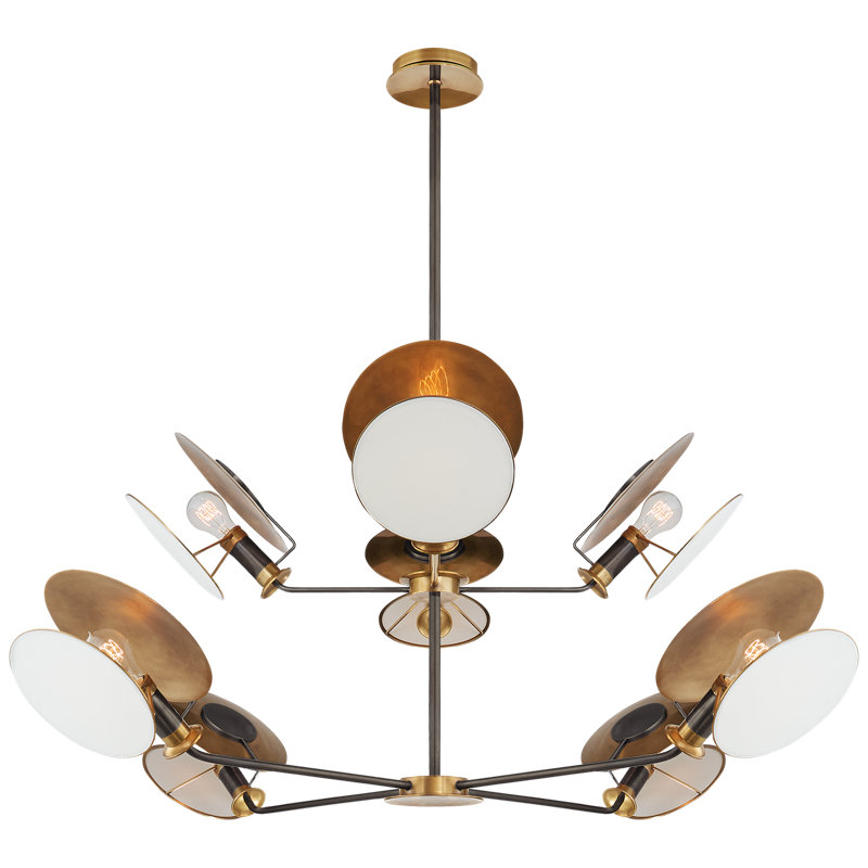 Thomas O'Brien Osiris Large Reflector Chandelier, Bronze/Hand-Rubbed Antique Brass, 21.5" H x 54" W x 54" D
