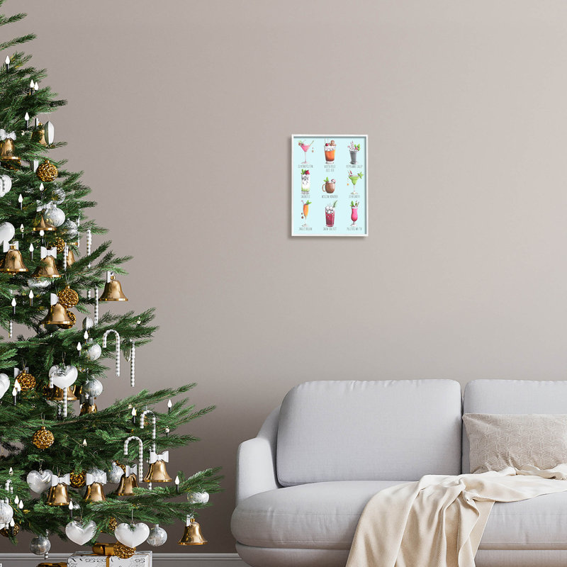 Cocktail de Noël, menu saisonnier - 218, H 14 po x l 11 po x P 1,5 po, Giclée encadrée blanc bord de mer