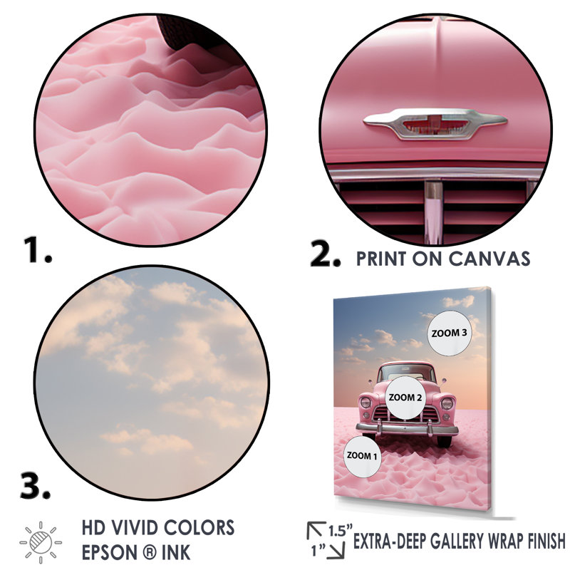 Romantisme, photo de camion rose sur toile, Cadre simple noir, H 32 po x l 24 po x P 1 po
