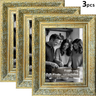 Antique Gold 3 PCS 5" x 7" Warm Picture Frame with Portrait or Landscape Orientation