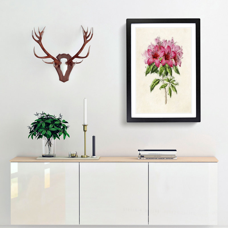 Illustration of a Bunch of Pink Azaleas - Picture Frame Painting Print, 65cm H x 48cm W x 2cm D, Black Framed