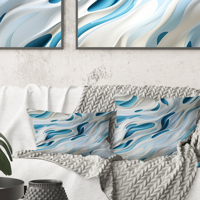 Coussin Blue and White Snowy Serenity - Abstract