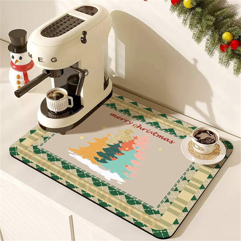 Green Chirstmas Tree Dish  Drying Mat  Style 07, 24" W x 16" D