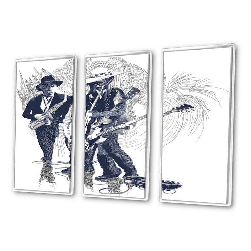 Ensemble de 3 reproductions d'art sur toile Jazz Jam, H 20 po x l 36 po x P 1 po, Blanc