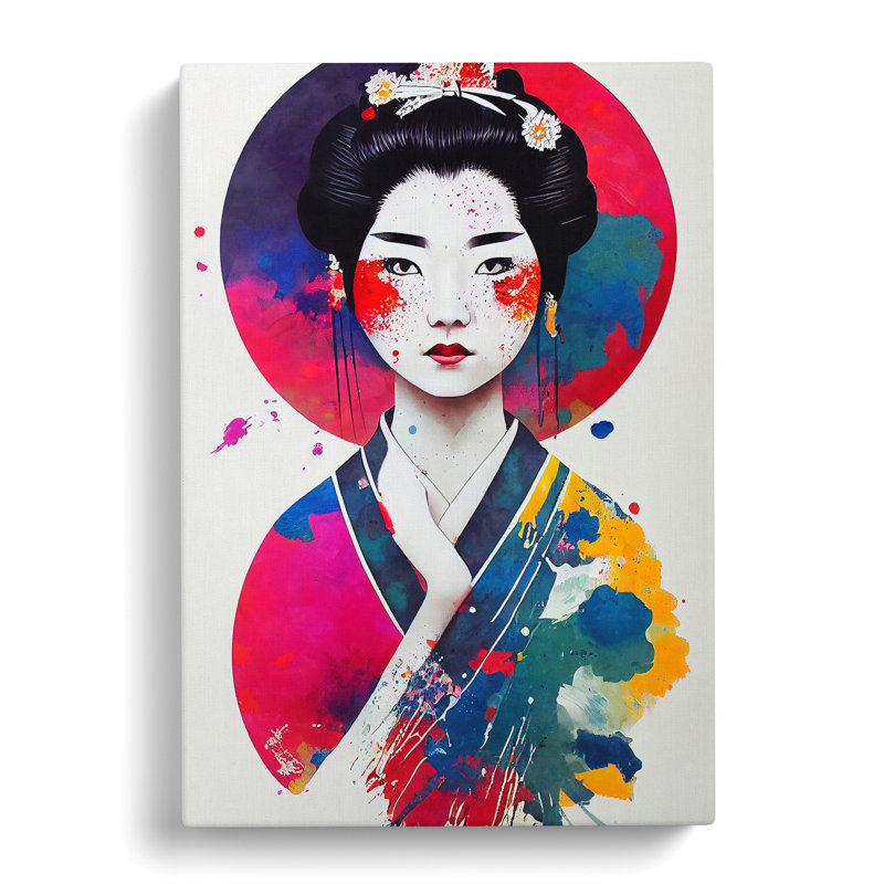 Paint Drip Geisha No.2 - Wrapped Canvas, 50cm H x 35cm W x 3cm D