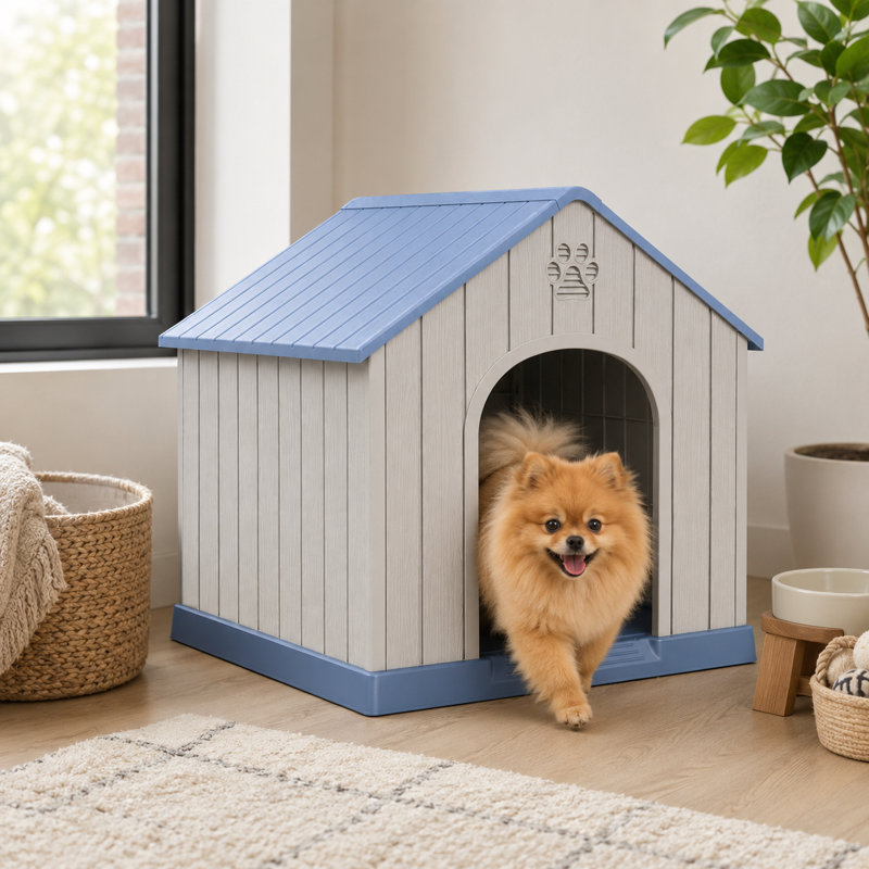All-Weather Plastic Small Dog House, Blue