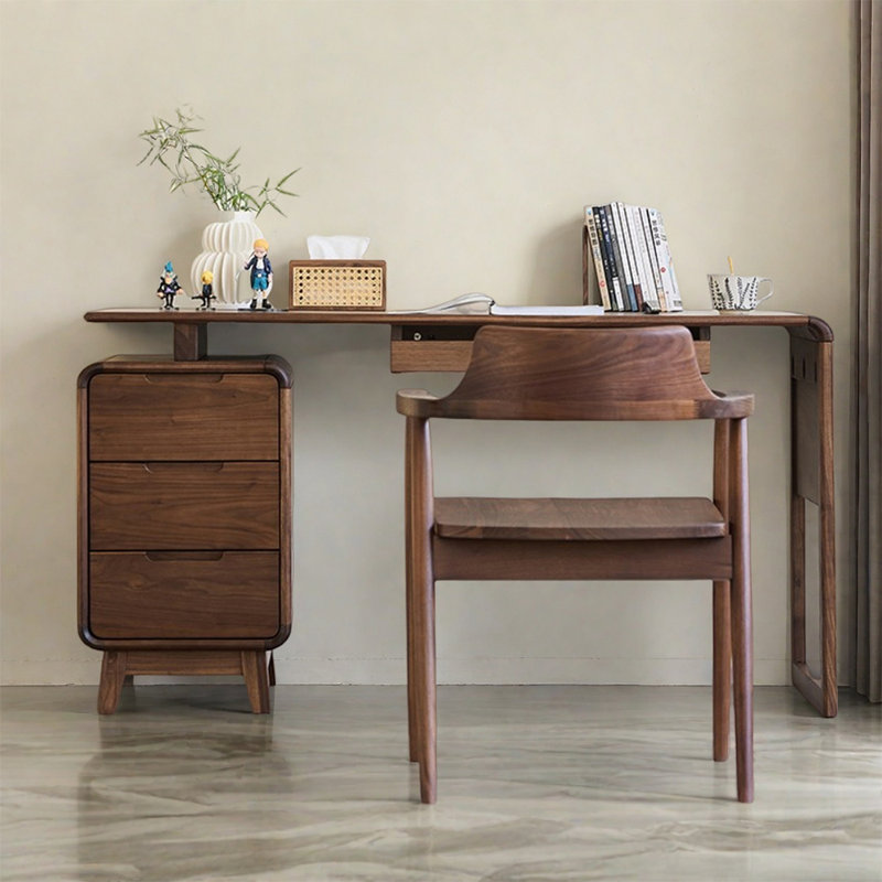 Modern Walnut Rectangular Nutbrown Solid Wood Desk, 29.52" H x 62.99" W x 25.59" D