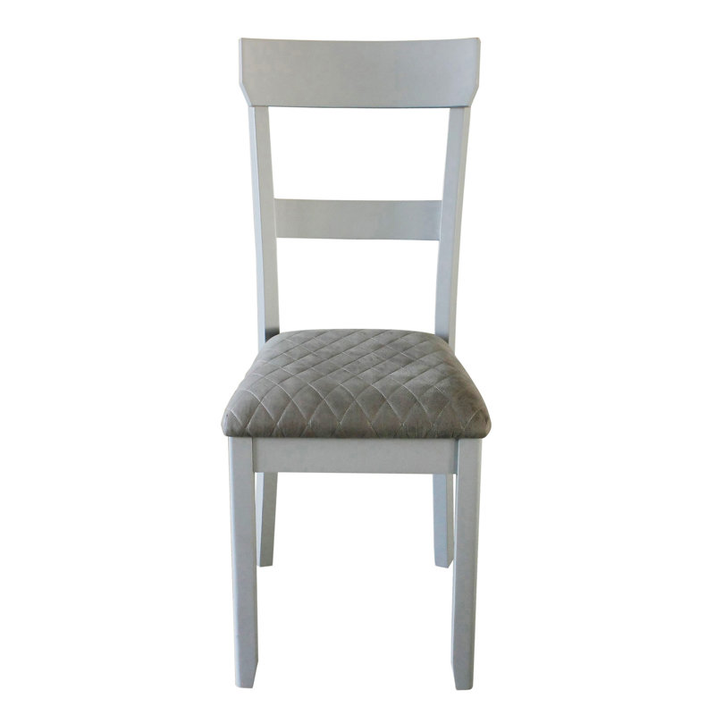 Gray Ladderback Side Chair with Tufted Fabric Seat, Set of 2