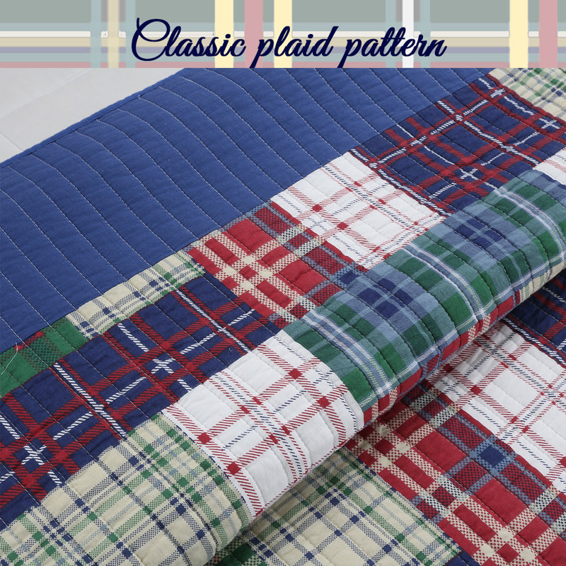 Adleson Cotton Plaid Quilt Set, Twin Quilt + 1 Sham