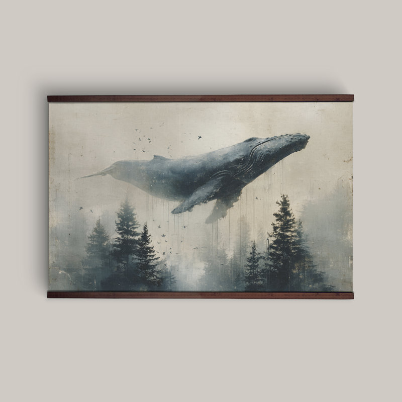 «Whale Over Forest», reproduction d'art sur toile panoramique encadrée, H 45 po x l 73 po