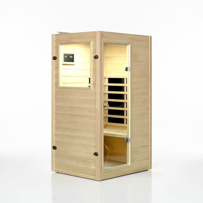 1 Person Far Infrared Sauna Front Door With Bluetooth Music Player, Reading Light, 5 Low EMF Heaters , Wooden Sauna Room For Indoor Use