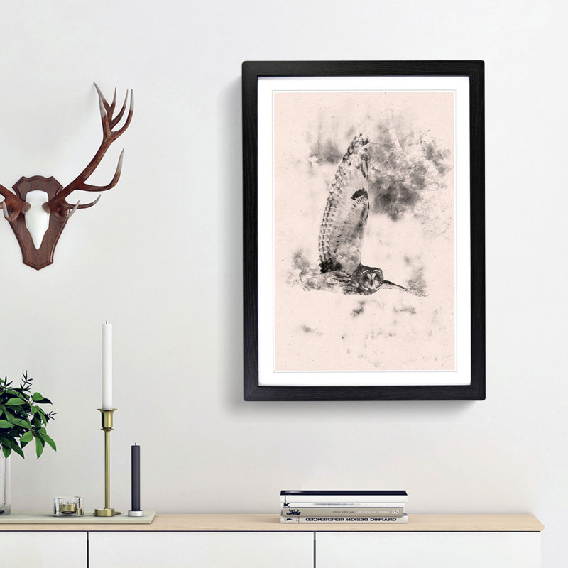 Owl in Flight - Picture Frame Painting Print, 33cm H x 24cm W x 2cm D, Black Framed