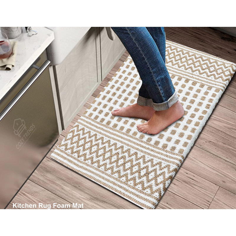 Woven Cotton Cushioned Thick Kitchen Mat Rug – Anti-Fatigue & Anti-Skid, 18" X 30", Beige