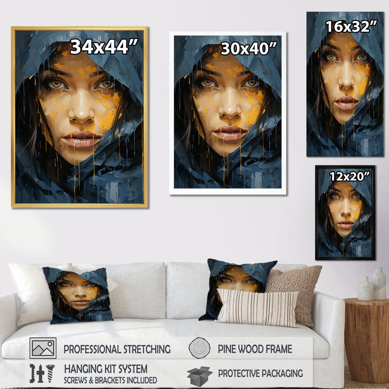 «Blue Indigo Iman Portrait», reproduction d'art sur toile_105777, Cadre photo noir, H 20 po x l 12 po x P 1 po