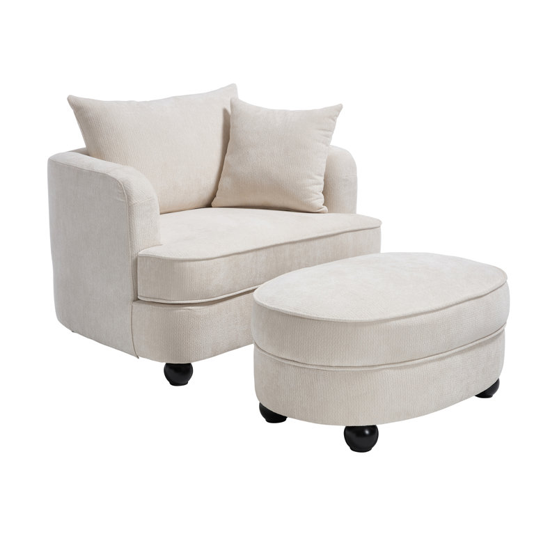 Fauteuil d'appoint 40,2 po en chenille avec repose-pieds elliptique, Beige
