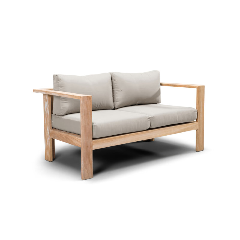 Sonoma 59'' Wide Teak Loveseat with Sunbrella Cushions, Cast Silver Sunbrella®