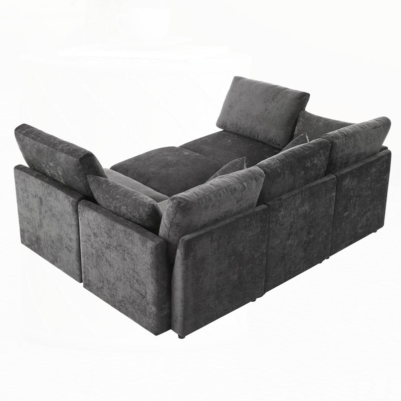 Sectional Sofa Modular Sofa U-shaped Sofa Couch, Black