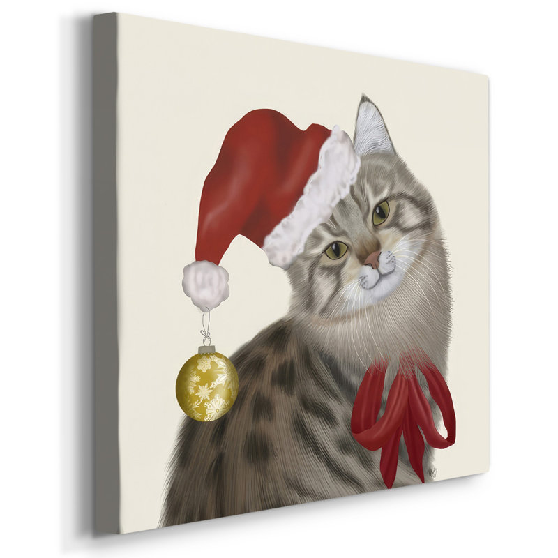Joli chat avec un chapeau de Noël, H 24 po x l 24 po x P 1,5 po
