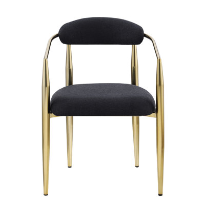 Paire de chaises de salle à manger de style Mid-Century moderne, rondes avec rembourrage doux, pieds en métal noir pour le revêtement du dossier, surface