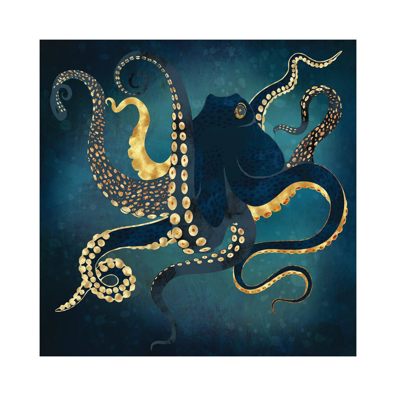 Pieuvre métallique iv - giclée sur toile tendue avec châssis, H 12 po x l 12 po