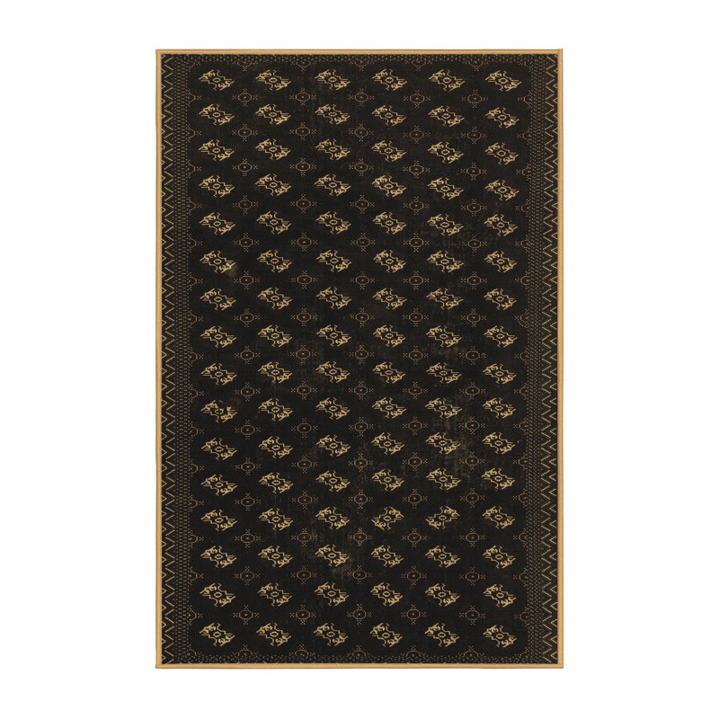 Tapis noir en laine et polyester tissé à la machine Jolleen, Rectangle 7 pi x 10 pi
