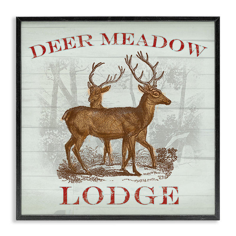 Deer Meadow Lodge, estampe numérique, design par Lula Bijoux & co., Giclée encadrée noir minuit, H 12 po x l 12 po