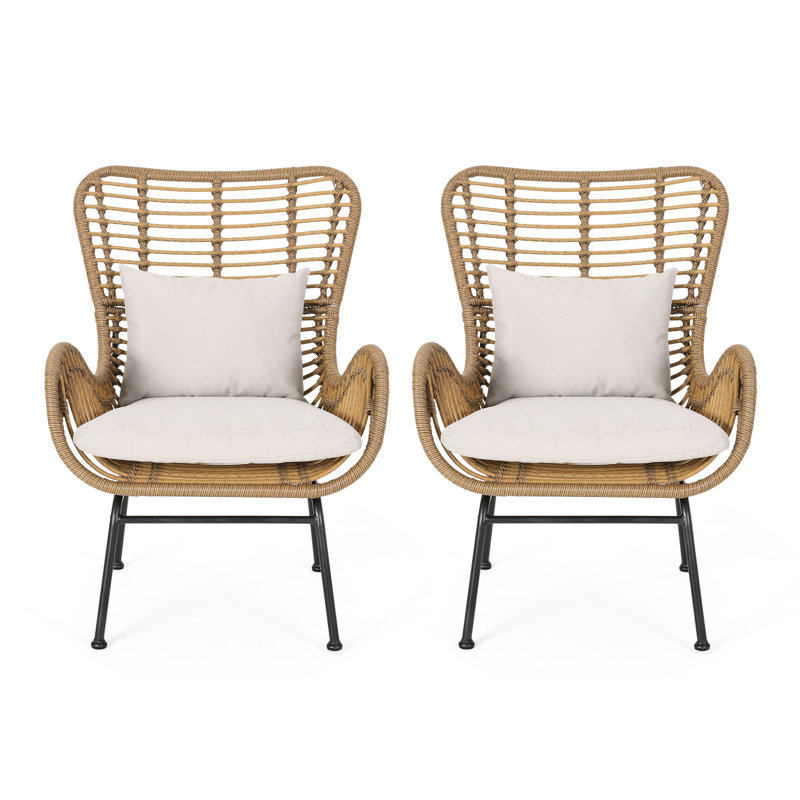 Modern Chair With Weave And Water- Upholstery - Beige/brown Stylish Computer Cushions Stable Metal Construction Beige + Brown