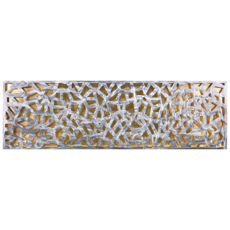 Radiant Fusion Leaf encased on a 3D Polished Steel Abstract Metal Wall Art, Gold/Silver