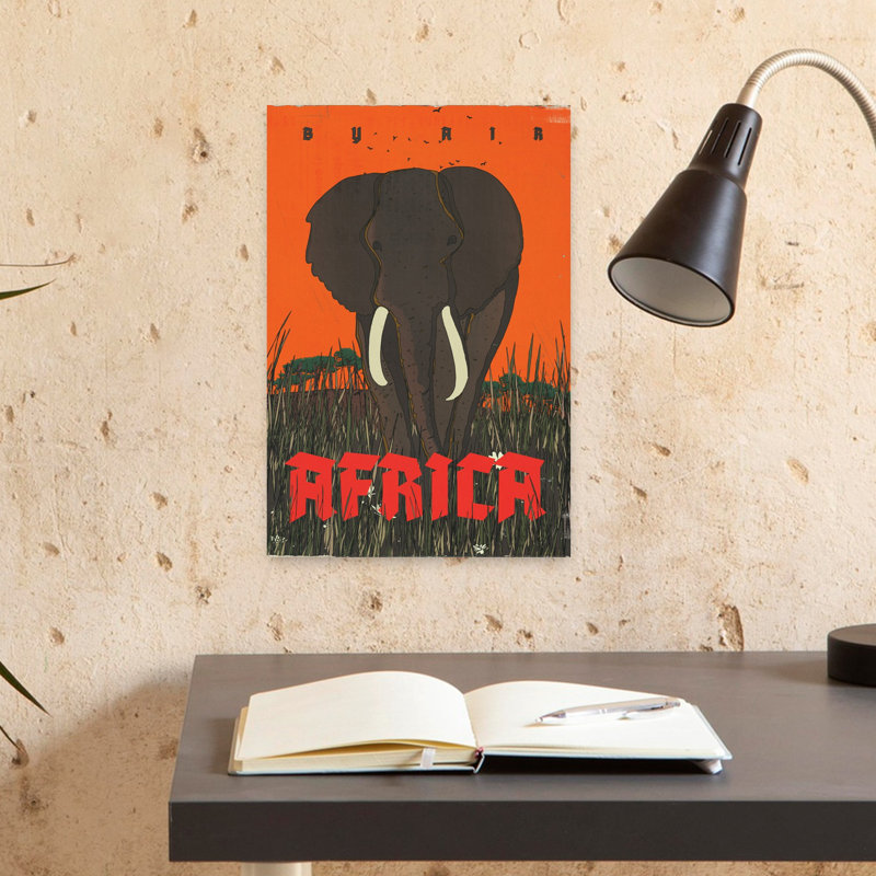 Art mural rétro, safari africain, nature, faune, 18" H x 12" W