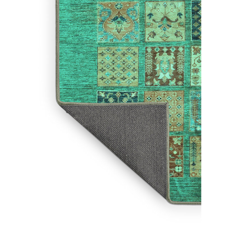 Tapis géométrique bleu / blanc fabriqué à la machine, Rectangle 3 pi x 5 pi