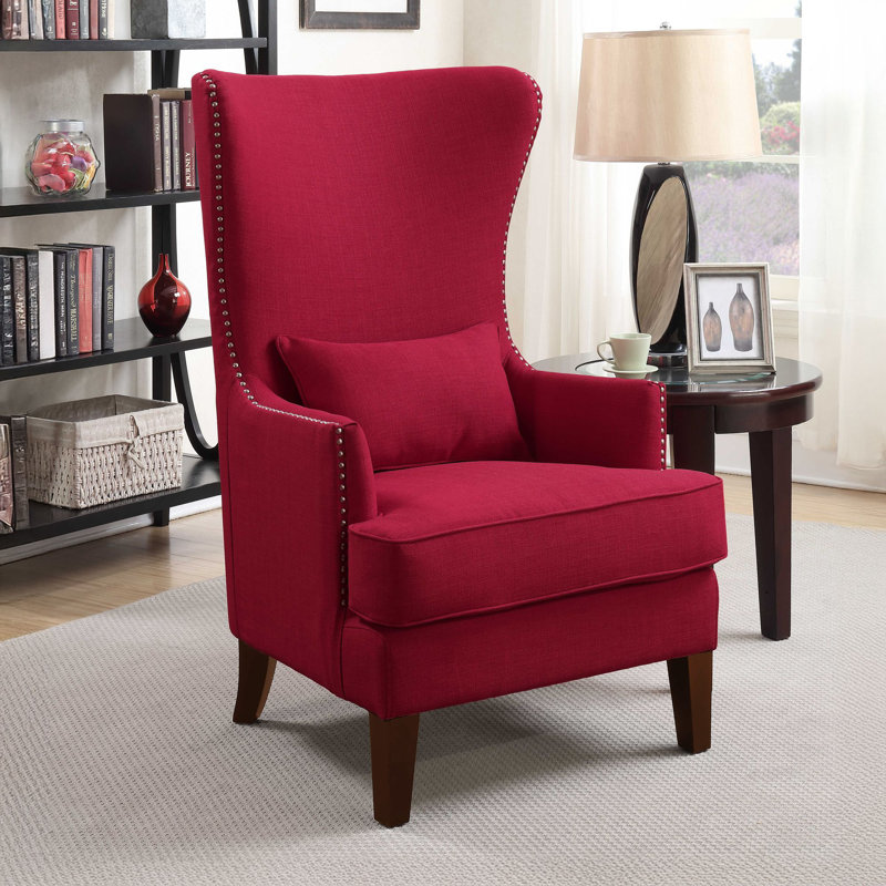 Kemariya Upholstered Wingback Chair, Berry - Red