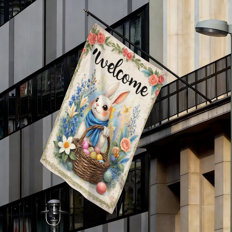 Drapeau floral panier de Pâques pour intérieur et extérieur, L 70 x l 47