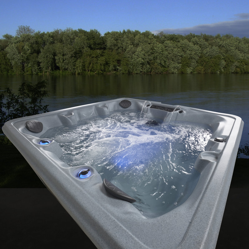 Gray Granite 6-Person Square 30-Jet Hot Tub Spa