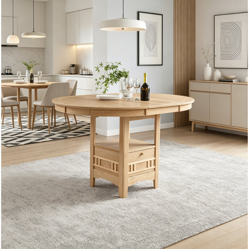 Table de salle à manger ronde avec armoire de rangement