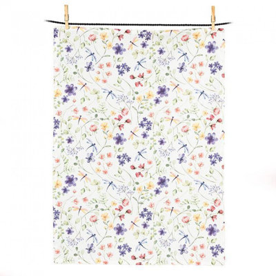 Torchon de cuisine libellules et fleurs