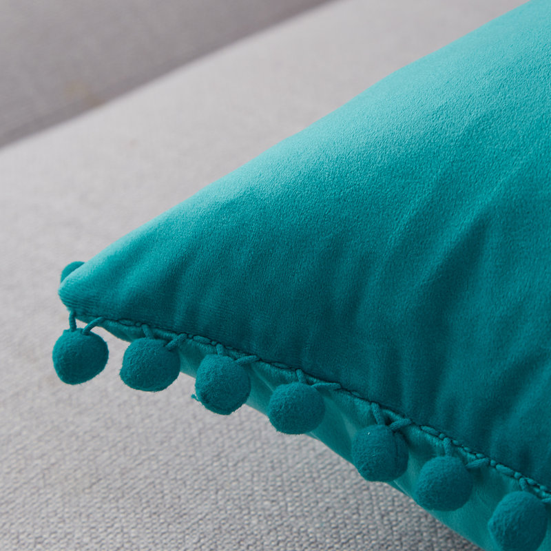 Housse de coussin Pom Pom, Turquoise, 18 po x 18 po
