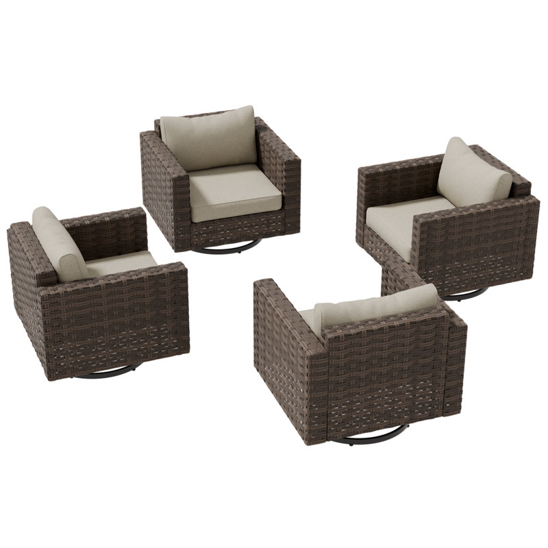 Ensemble de 4 chaises de patio à bascule pivotantes en osier avec coussins