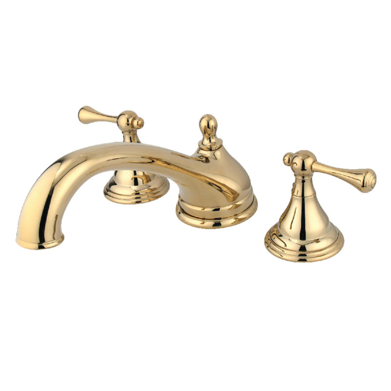 Kingston Brass Vintage Two-Handle 3-Hole Deck Mount Roman Tub Faucet, Polished Brass