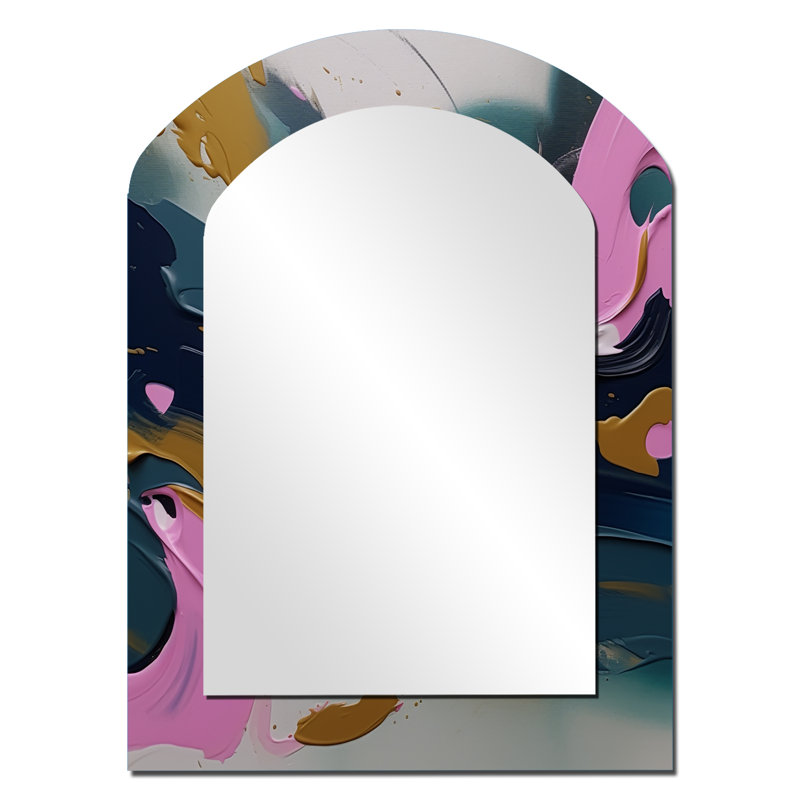 Brushstroke, peinture abstraite II - miroir mural à arc abstrait, miroir décoratif asymétrique rose, 34 po x 25 po